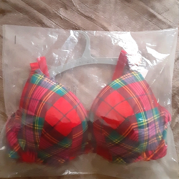 Cacique Red Plaid Cotton Boost Plunge Bra 40D - Picture 4 of 6